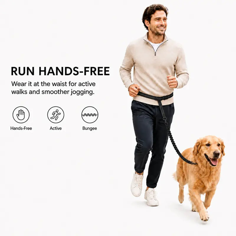 6-In-1 Hands-Free Bungee Dog Leash for Medium-Large Dogs - Nylon Webbing, Shock-Absorbing, Adjustable Waist & Crossbody Straps, Reflective Leashes for Walking, Car Rides, Bungee Leashes