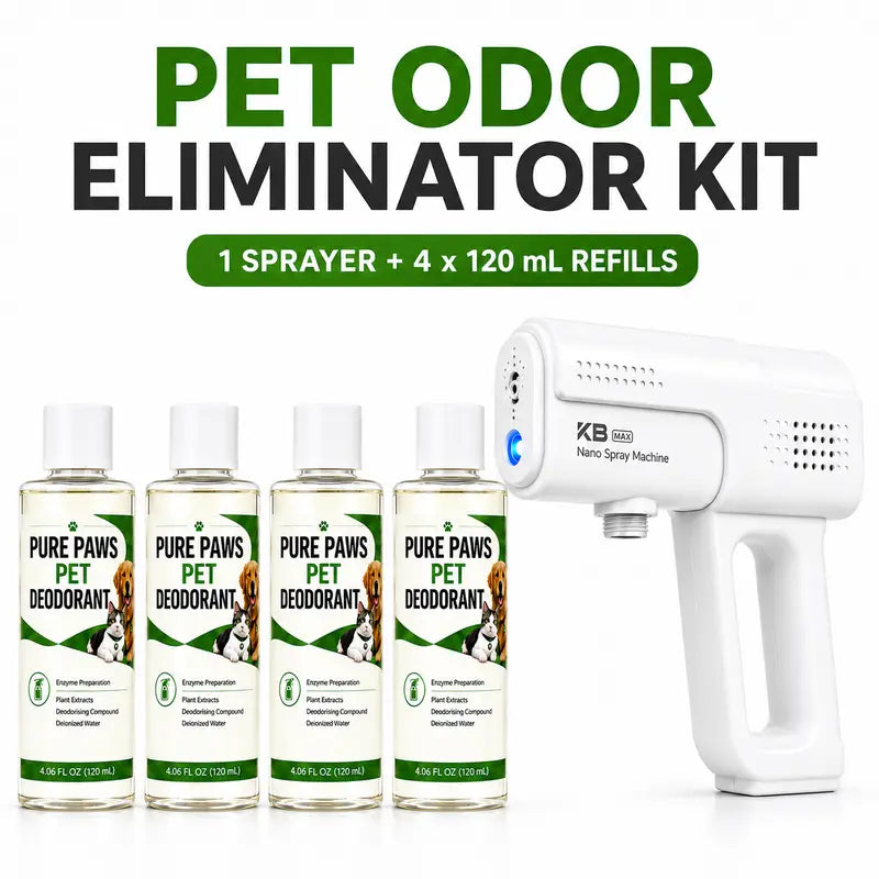 Pure Paws Pet Odor Eliminator Kit - 1 Sprayer + 4 X 120 Ml Refills for Effective Pet Deodorization