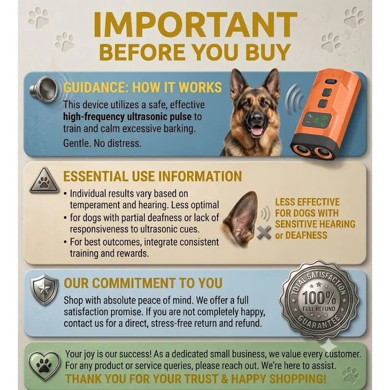 Upgraded Automatic Ultrasonic Dog Bark Deterrent - 25FT Range Portable Pet Training Tool, Safe Behavior Corrector, Quiet Environment Indoor/Outdoor Solution