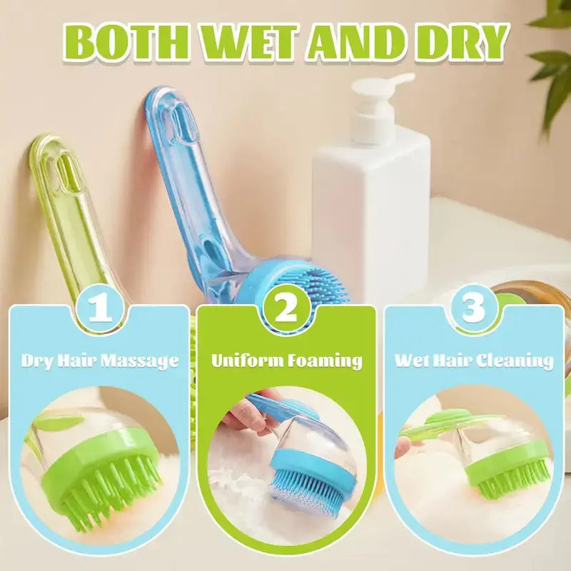 Silicone Pet Shampoo Brush with Soap Dispenser Dog and Cat Bath Brush Gentle Massage Scrubber Grooming Tool for Short and Long Fur Refillable Pet Washing Cleaning Accessory for Home Grooming