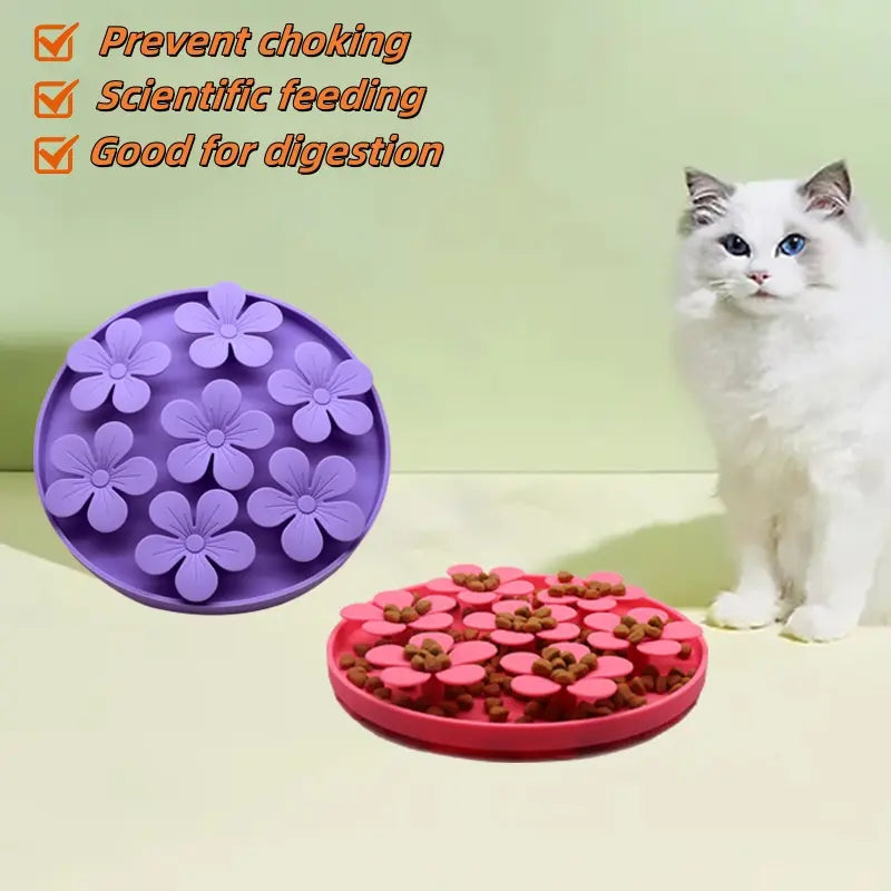 Round Flower Silicone Pet Slow Feeder, Interactive Cat and Dog Slow Eating Bowl, Anti-Choking Pet Puzzle Feeding Mat
