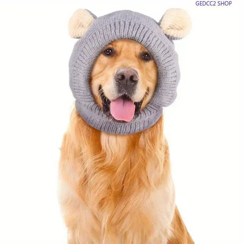 M-Cotton Soft Knitted Hooded Dog Clothing, Anti-Noise Quiet-Ears Winter Ear Warm Hat, Unisex Universal Sizes Multi-Colors for Medium-Large Dogs, Sports & Outdoor Camping Use