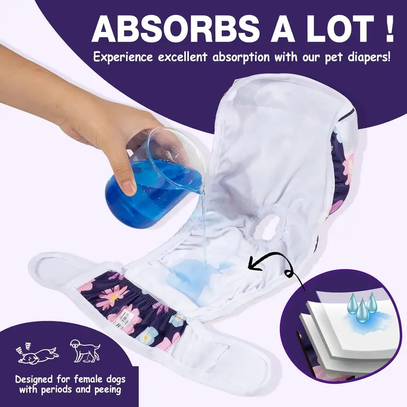 Dono 3-Pack Reusable Female Dog Diapers - 3-Pieces Machine Washable Pads Nappies, Eco-Friendly, Leak-Proof, Fast-Absorbing for Girl Dogs in Period Heat