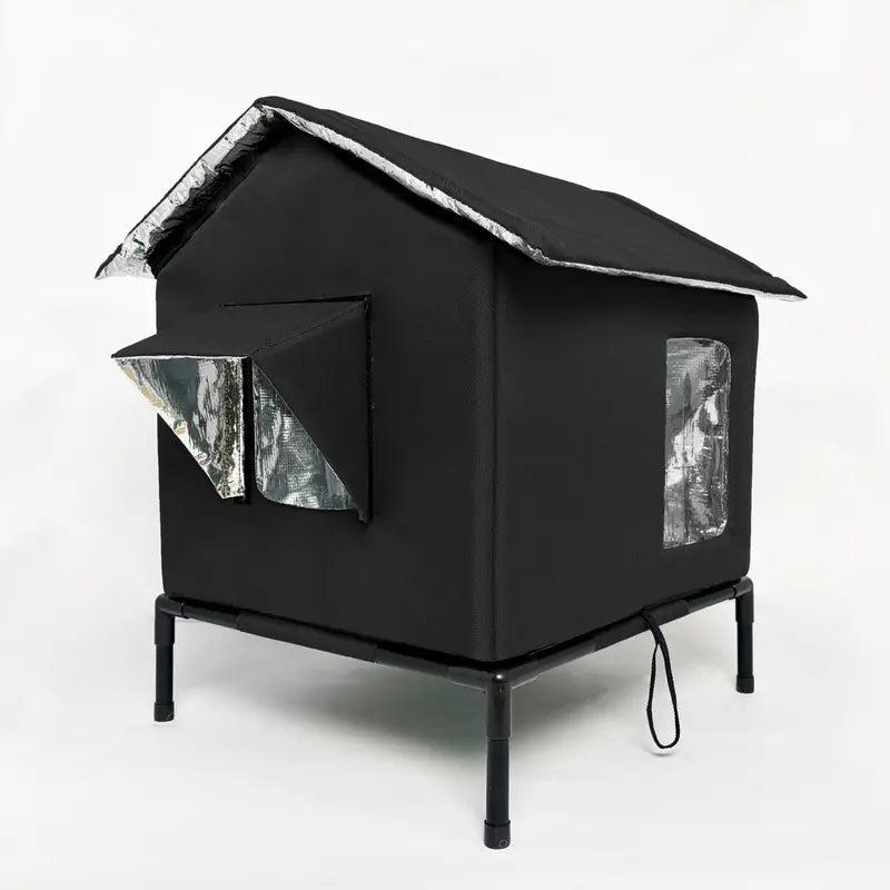Elevated Waterproof Outdoor Cat House - Foldable Portable 4-Season Shelter for Stray Cats, Weatherproof Cat Villa