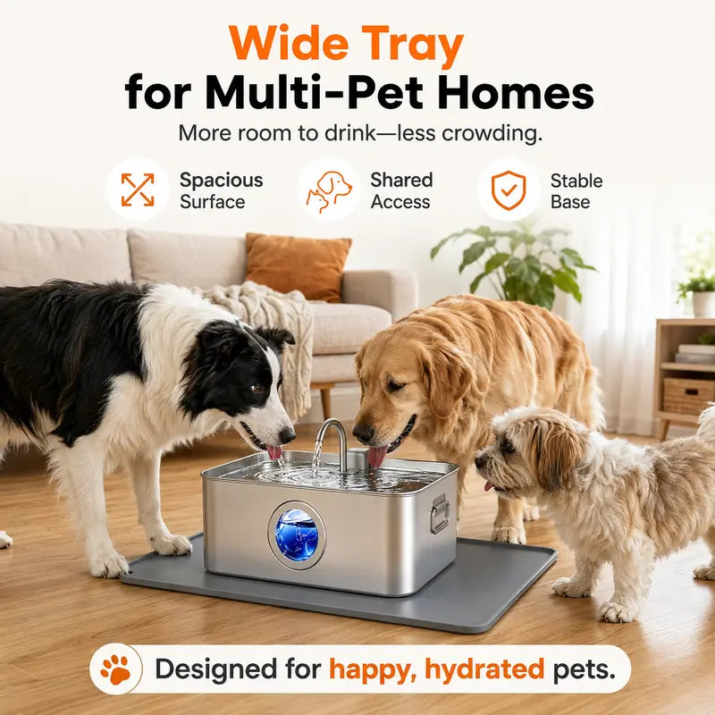 Sohochic 12L 304 SS Automatic Pet Water Fountain for Dogs & Cats, Large-Capacity Dispenser with LED Gauge, Quiet Pump, Multi-Pet Drinking Tray, Filter Set, with Filter Set