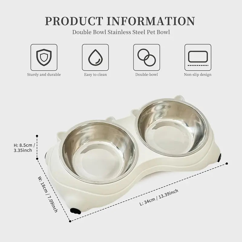 15° Tilted Raised Pet Feeding Set for Cats & Small Dogs, 2 Stainless Steel Containers, Non-Slip, Splash-Proof, Whisker-Friendly, Dishwasher Safe Indoor Recreation Gear