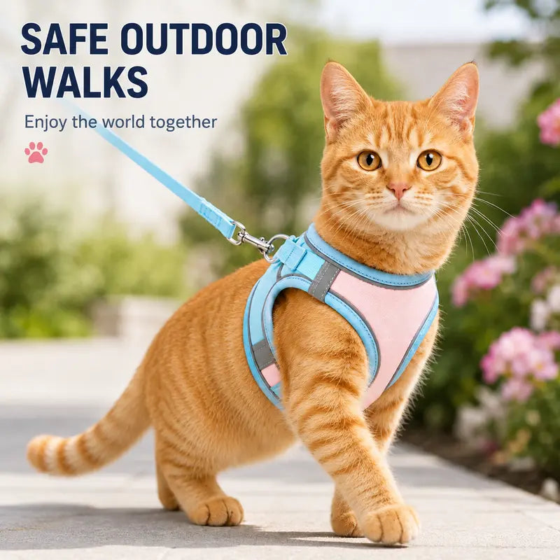 Escape Proof Cat Harness and Leash Set Pack - Adjustable, Soft Mesh Fabric, Lightweight, Sturdy Lock, Stress-Free for Small/Medium Cats (Solid Colors)