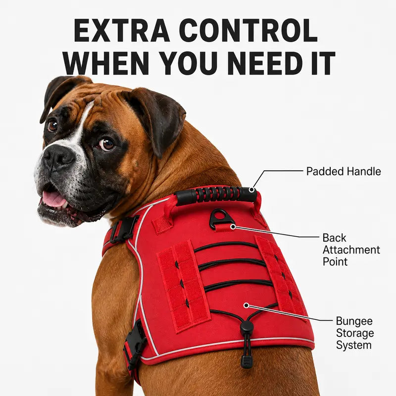HELETY Dog 2-Piece Tactical Harness Set - No-Pull Reflective Adjustable Mesh+Polyester, Control Handle, Plush Corduroy Flexi Leash, Portable Water Bottle, Leather Bow Tie Collars for Small-Large Dogs, Escape-Proof Cat Safety Night Breakaway