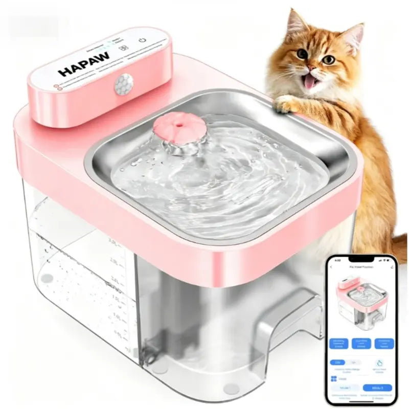HAPAW Smart Cat Water Fountain - 3L Clean, 1.35L Wastewater Tanks (4.35L Total), 5000Mah Cordless, Filter-Free, 2 Flow Modes, App Remote Control for Multi-Cat Homes & Busy Owners