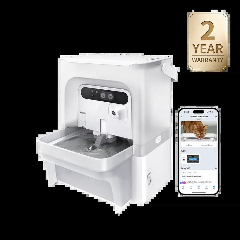 PETKIT Eversweet Ultra AI Camera Pet Water Fountain - 5L/169Fl Oz Filter-Free Automatic Fountain with 140° Wide-Angle Lens, 5G Wifi, App Control, Wastewater Separation, End-To-End Encrypted, Spring Flow, Cubes, Abs+Steel, Hydration Track for Pet