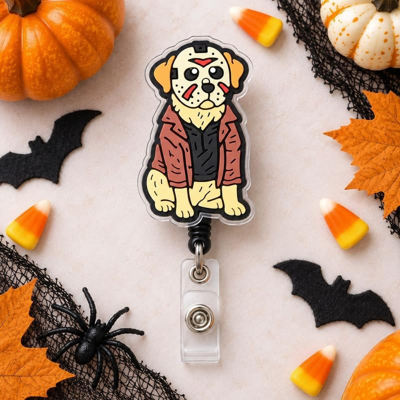 Halloween Dog Badge Reel, Spooky Puppy Retractable ID Badge Holder, Horror Pet Badge Clip, Nurse Teacher Halloween Gift