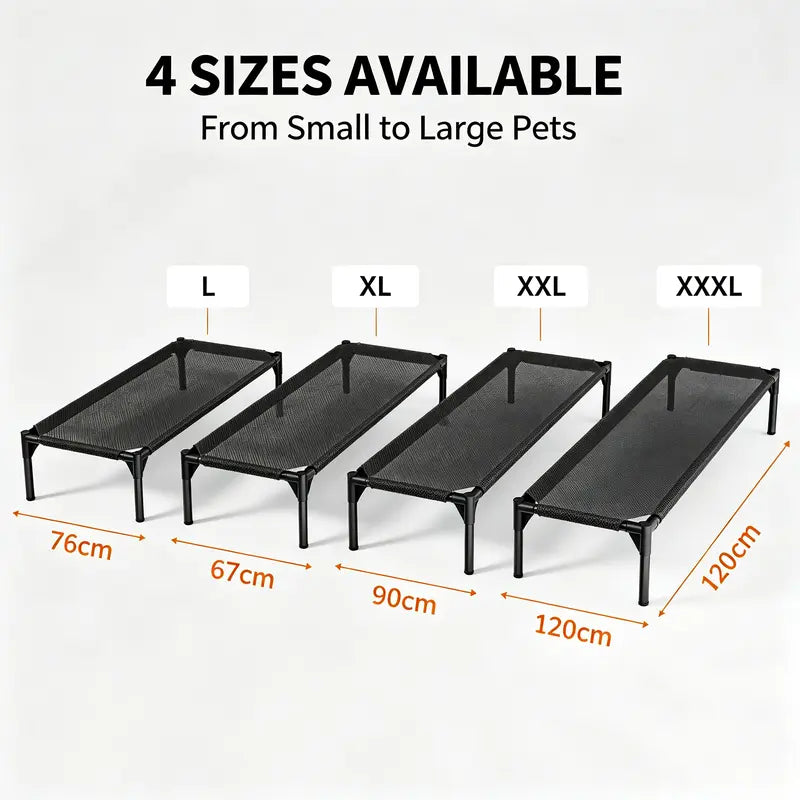 Classical Plain Elevated Pet Cooling Bed - Aluminum Frame, Breathable Mesh Fabric, Heat Relief, Multi-Size, Human-Sized for Indoor-Outdoor Dogs & Cats