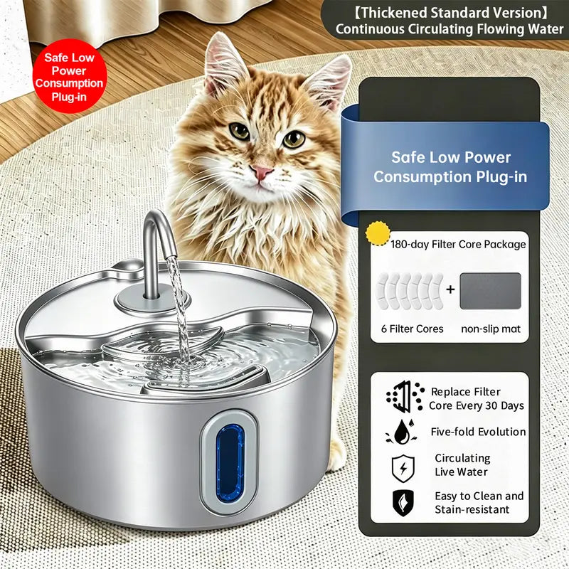 3.2L Stainless Steel Pet Water Fountain for Cats & Dogs - Automatic Hydration Dispenser with LED Level Window, Ultra-Quiet Pump, 12 Filters, 12 Sponge Pads, Modern Home Decor Compatibility