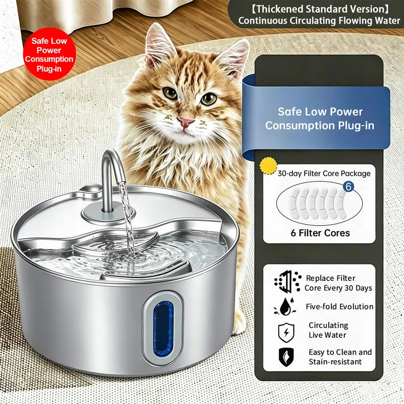 3.2L Stainless Steel Pet Water Fountain for Cats & Dogs - Automatic Hydration Dispenser with LED Level Window, Ultra-Quiet Pump, 12 Filters, 12 Sponge Pads, Modern Home Decor Compatibility