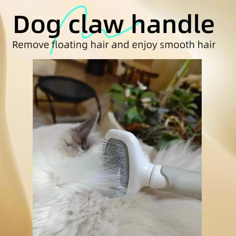 Rubber Slicker Brush for Dogs & Cats - Self-Cleaning Fine Needle Grooming Tool with Paw Print Cartoon Handle, Ergo Grip, Universal Fit for Floating Hair Shedding, Tangles, Thinning (Pet Hair Care Supplies)