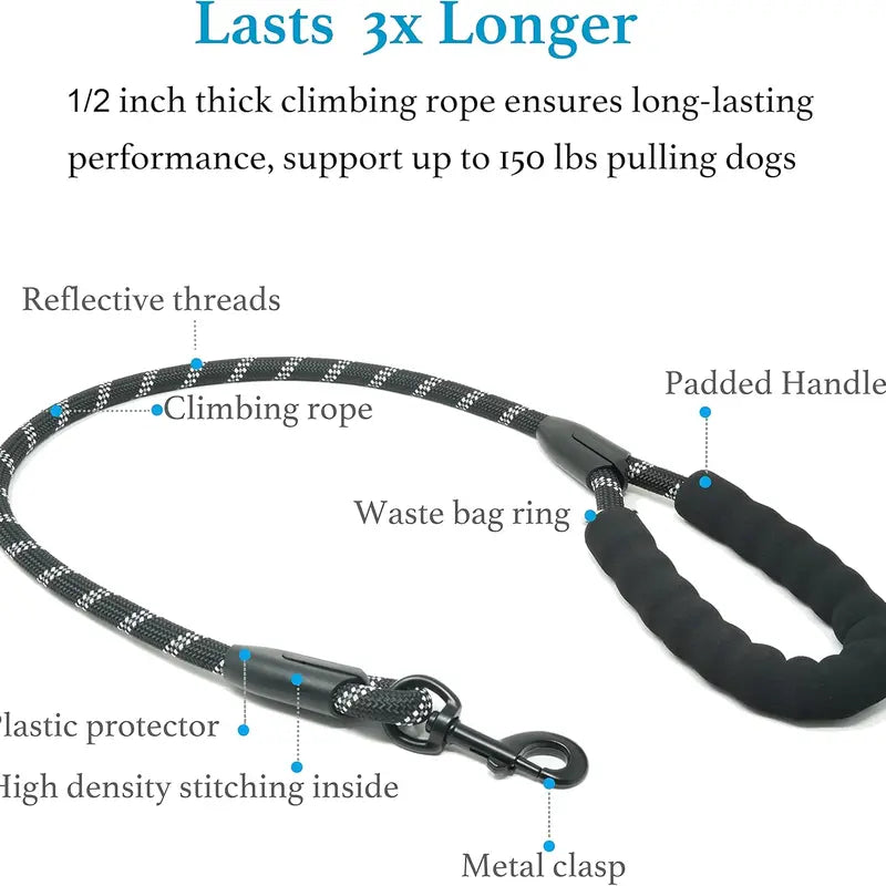 Double Dog Leash, 360° Swivel No Tangle Dual Leash for 2 Dogs, Heavy Duty Shock Absorbing Bungee Leashes with Comfortable Padded Handle & Reflective Stitching for Medium Large Dogs Walking Running Training, Black (25-150 Lbs)