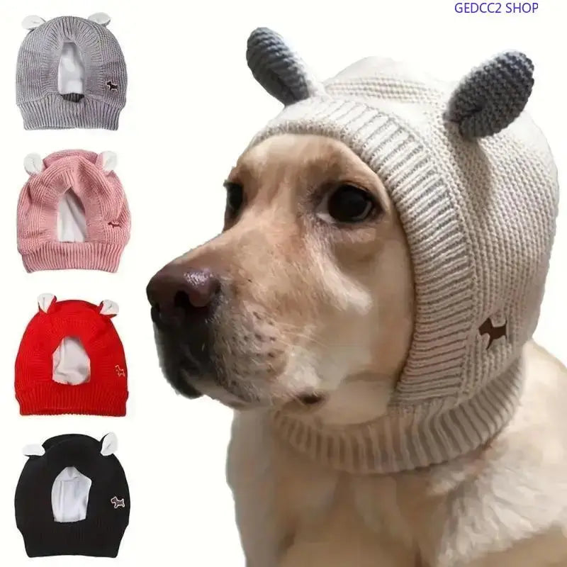 M-Cotton Soft Knitted Hooded Dog Clothing, Anti-Noise Quiet-Ears Winter Ear Warm Hat, Unisex Universal Sizes Multi-Colors for Medium-Large Dogs, Sports & Outdoor Camping Use