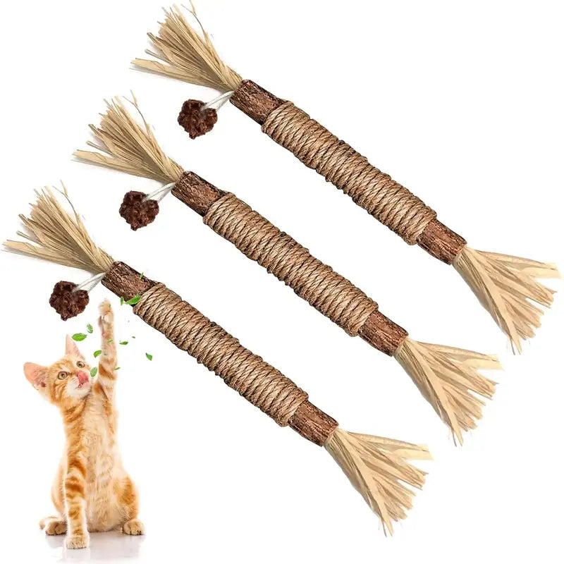 Premium Natural Silvervine-Matatabi Cat Chew Stick Toy - Bite-Resistant, Edible Natural Fiber Toy for Dental Health, Stress Relief, Safe Chewing (Catnip Alternative Oral Care Supply)