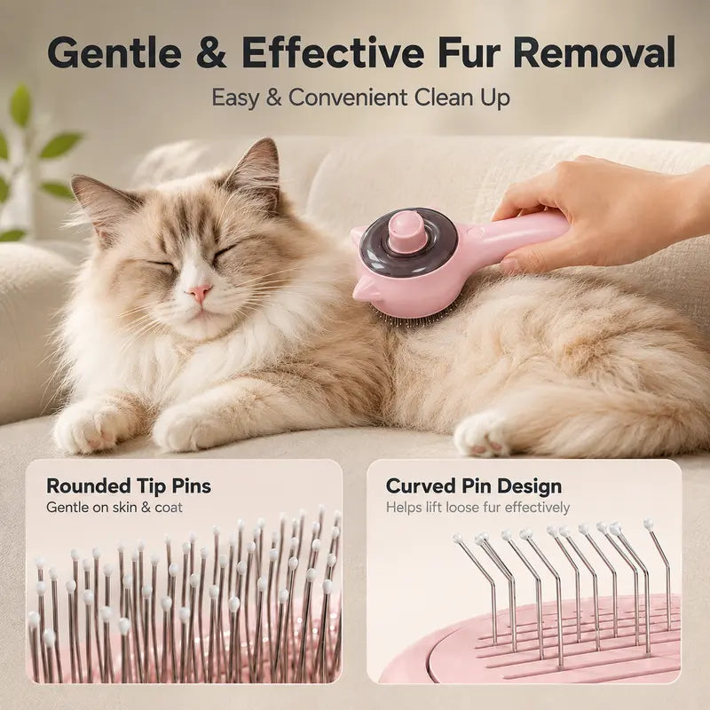Self-Cleaning Cat & Dog Deshedding Brush with Spray Mist, 1-Button Hair Release, Steel Bristles, Pet Grooming Deshedding Tool