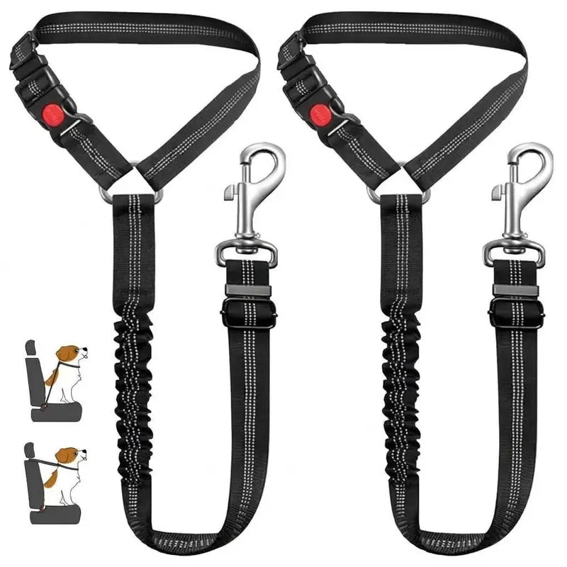 Dog Vehicle Safety Straps (2-Pack) - Nylon Fabric, Reflective Design, Elastic Shock-Absorbing, Adjustable Fit, Secure Fastening, Enhanced Night Visibility