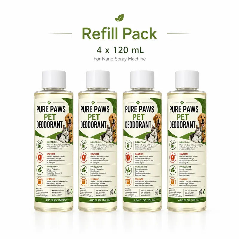 Pure Paws Pet Odor Eliminator Kit - 1 Sprayer + 4 X 120 Ml Refills for Effective Pet Deodorization