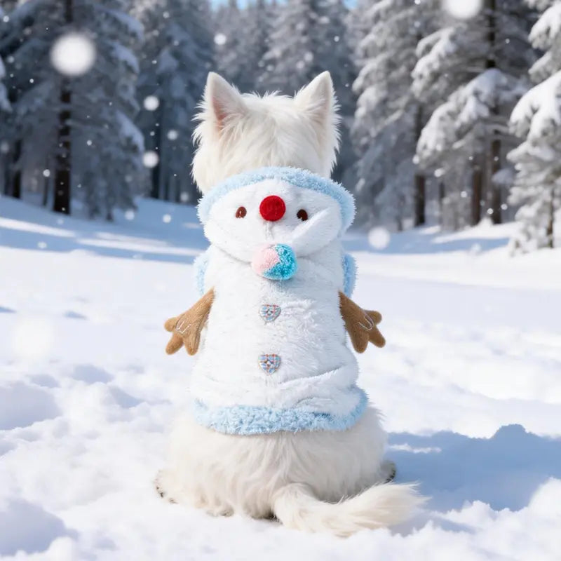 Snowman Christmas Pet Costume - Soft Warm Plush Hooded Outfit with D-Ring Leash Hole for Small/Medium Dogs & Cats, Winter Holiday Apparel