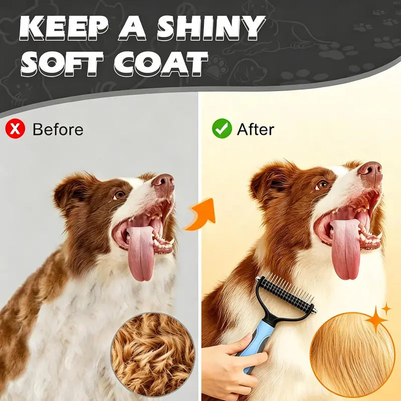 3-Piece Stainless Steel Grooming Comb Set for Dogs and Cats - Ergonomic Non-Slip Handle, Undercoat Rake, Fine-Toothed Face Comb, and Easy Detangling Brush for All Breeds