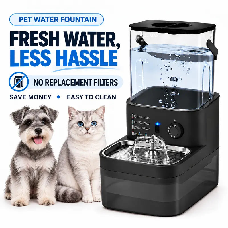 3L Filterless Cat & Small Dog Water Fountain, Cordless Automatic Pet Water Dispenser with Motion Sensor, Separate Clean & Used Water, No Replacement Filters Needed, 304 Stainless Steel Bowl