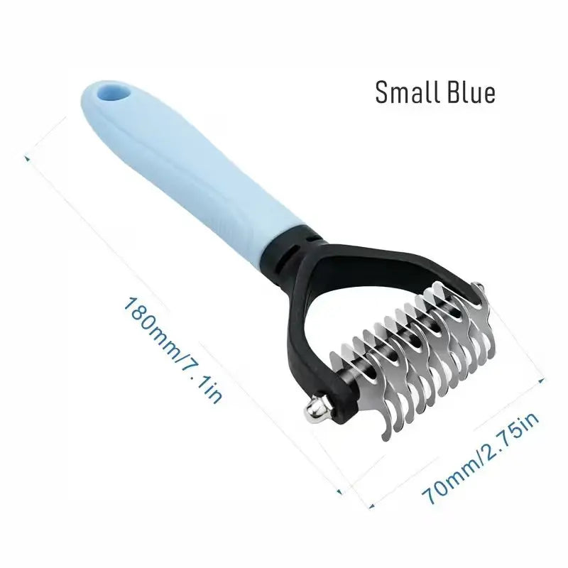 Pet Dematting Rake for Dogs & Cats - Double-Sided Stainless Steel Blades with Dual-Side Teeth, Ergonomic Non-Slip Handle Grooming Tool to Remove Mats, Tangles, Matted Hair & Loose Coat, Easy to Clean