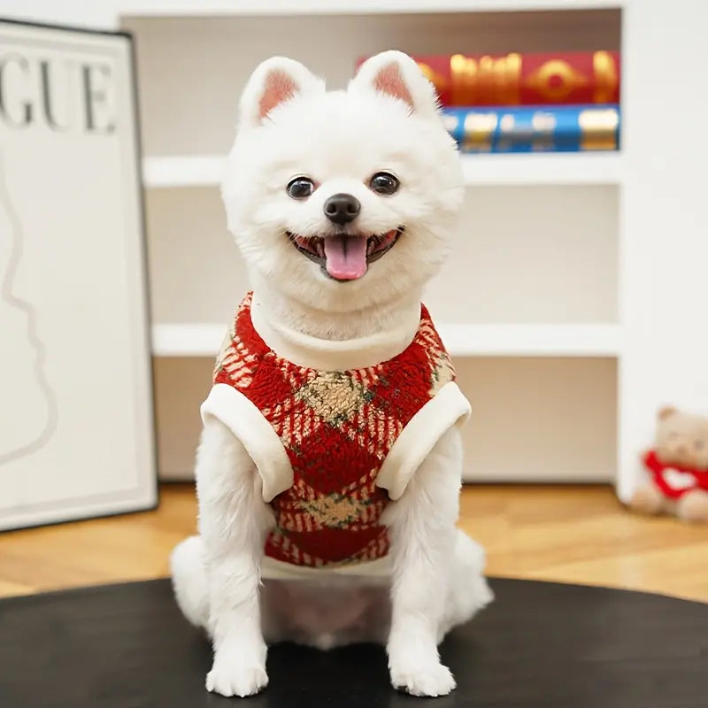 Plaid Dog Hoodie, Warm Fleece Pet Sweater with Leash Hole, Winter Dog & Cat Clothes for Small & Medium Dogs, Puppy Apparel for Cold Weather, Outdoor Walks, Daily Wear, Travel & Holiday Pet Outfits,Outdoor