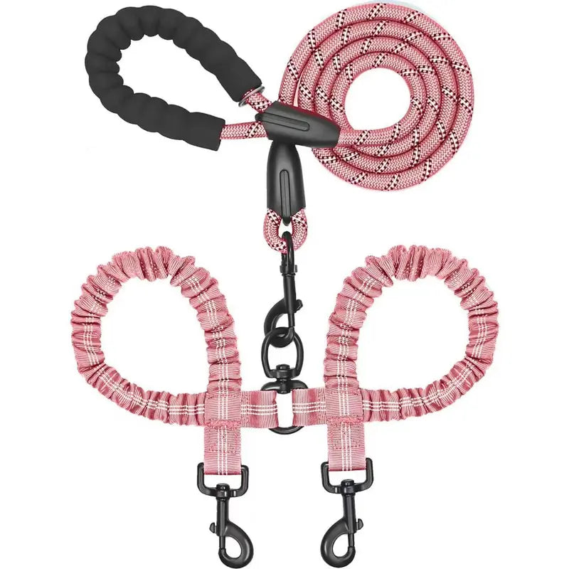 Double Dog Leash, 360° Swivel No Tangle Dual Leash for 2 Dogs, Heavy Duty Shock Absorbing Bungee Leashes with Comfortable Padded Handle & Reflective Stitching for Medium Large Dogs Walking Running Training, Black (25-150 Lbs)