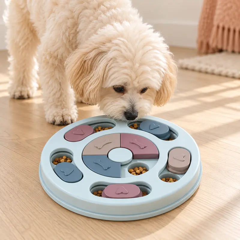 Plastic Interactive Dog Puzzle Toy with round Shape Sliders - Slow-Feed Bowl, Mental Stimulation Treat Dispenser for Puppies, Slow Eating & Boredom Relief