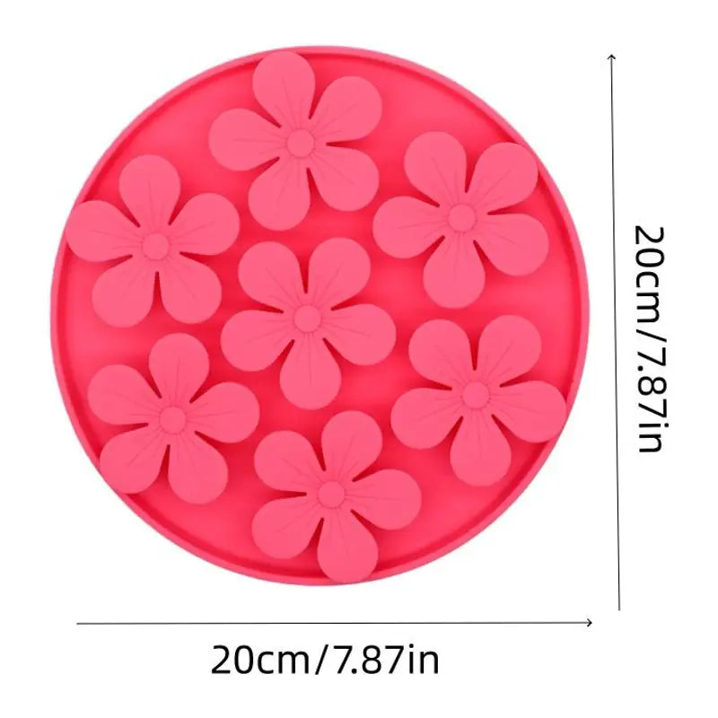 Round Flower Silicone Pet Slow Feeder, Interactive Cat and Dog Slow Eating Bowl, Anti-Choking Pet Puzzle Feeding Mat