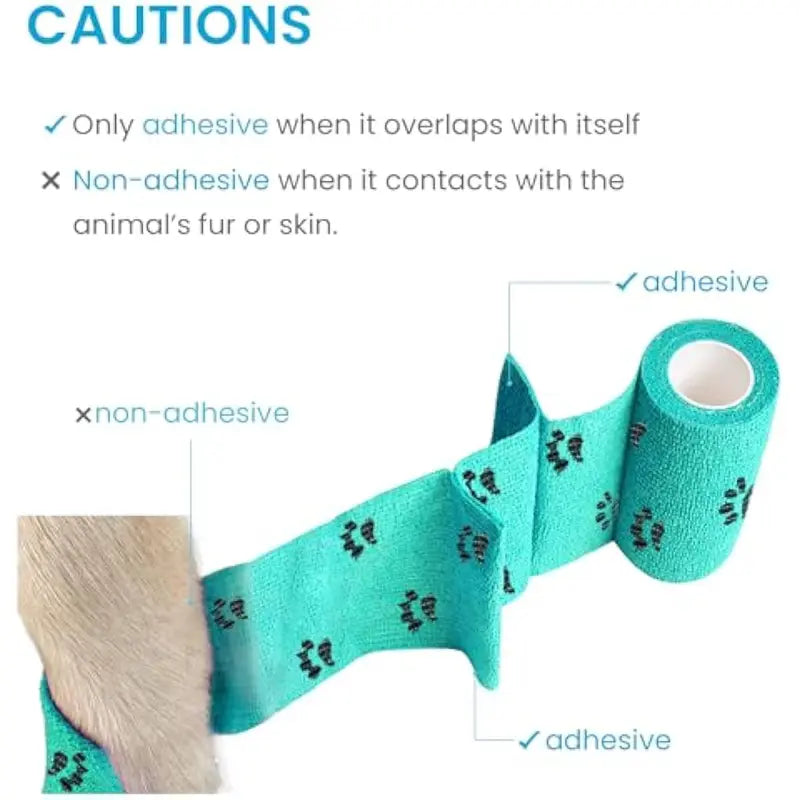 Pet Wrap, Self-Adhesive, Only Sticks to Itself, Non-Woven Tape for Dog Legs, Paws, Wounds, First Aid Cohesive Gauze for Horse, Cat, Bird, Animal, 6 Rolls, 2 Inch, Pawprints A