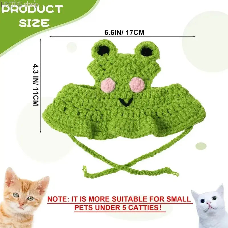 4-Pack Frog-Themed Hand-Knitted Pet Hats, Lightweight Polyester Headwear with Adjustable Strap, Full-Coverage Easy-Wear Warm Accessories for Small Cats (Birthday, Holiday)