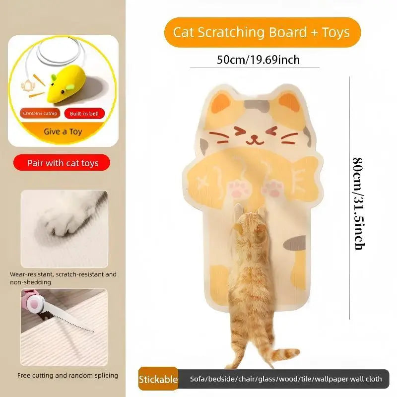 Wall-Mounted Thick Cat Scratch Pad - Bonus Toy Mouse (Buy 1 Get 1 Free), Animal Print, Durable, Wear-Resistant, Stain-Resistant, Art Deco, Protects Furniture, Fits Walls & Sofas, Wood-Friendly Cat Pet Supply