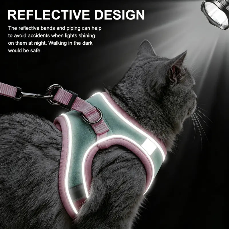 Escape Proof Cat Harness and Leash Set Pack - Adjustable, Soft Mesh Fabric, Lightweight, Sturdy Lock, Stress-Free for Small/Medium Cats (Solid Colors)