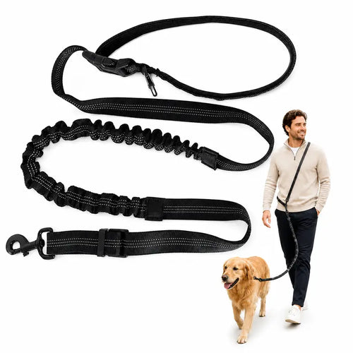 6-In-1 Hands-Free Bungee Dog Leash for Medium-Large Dogs - Nylon Webbing, Shock-Absorbing, Adjustable Waist & Crossbody Straps, Reflective Leashes for Walking, Car Rides, Bungee Leashes