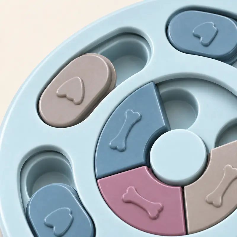 Plastic Interactive Dog Puzzle Toy with round Shape Sliders - Slow-Feed Bowl, Mental Stimulation Treat Dispenser for Puppies, Slow Eating & Boredom Relief