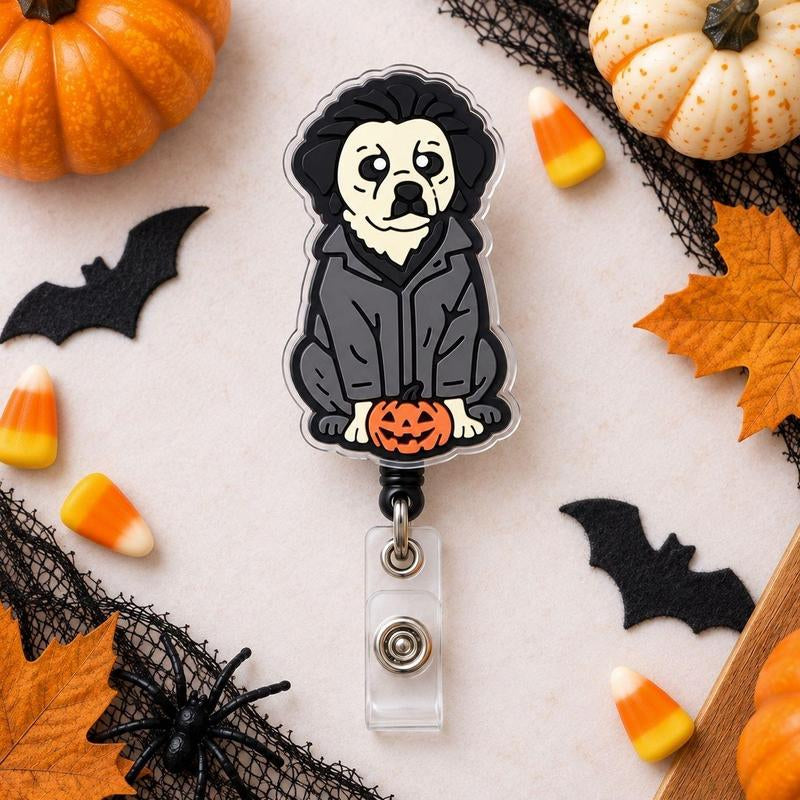 Halloween Dog Badge Reel, Spooky Puppy Retractable ID Badge Holder, Horror Pet Badge Clip, Nurse Teacher Halloween Gift