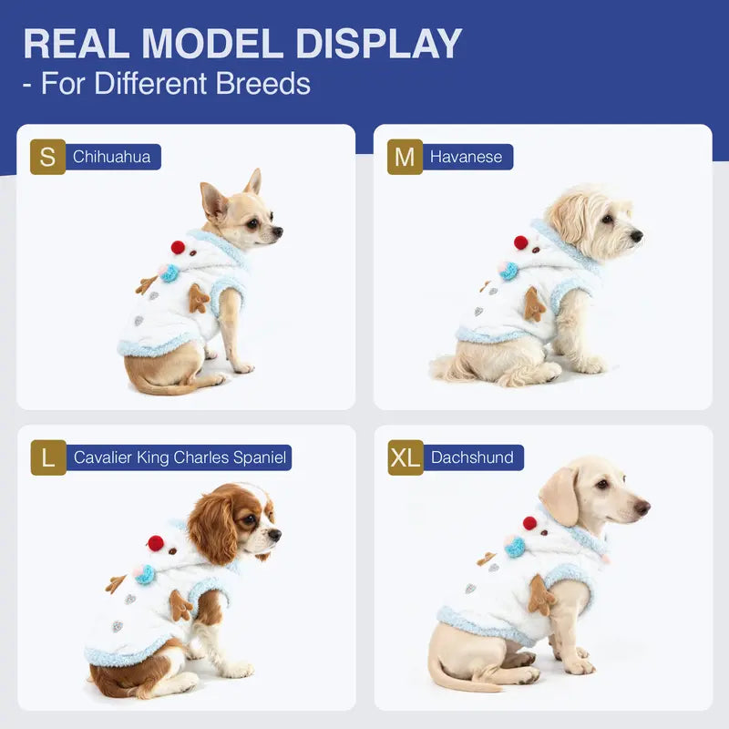 Snowman Christmas Pet Costume - Soft Warm Plush Hooded Outfit with D-Ring Leash Hole for Small/Medium Dogs & Cats, Winter Holiday Apparel