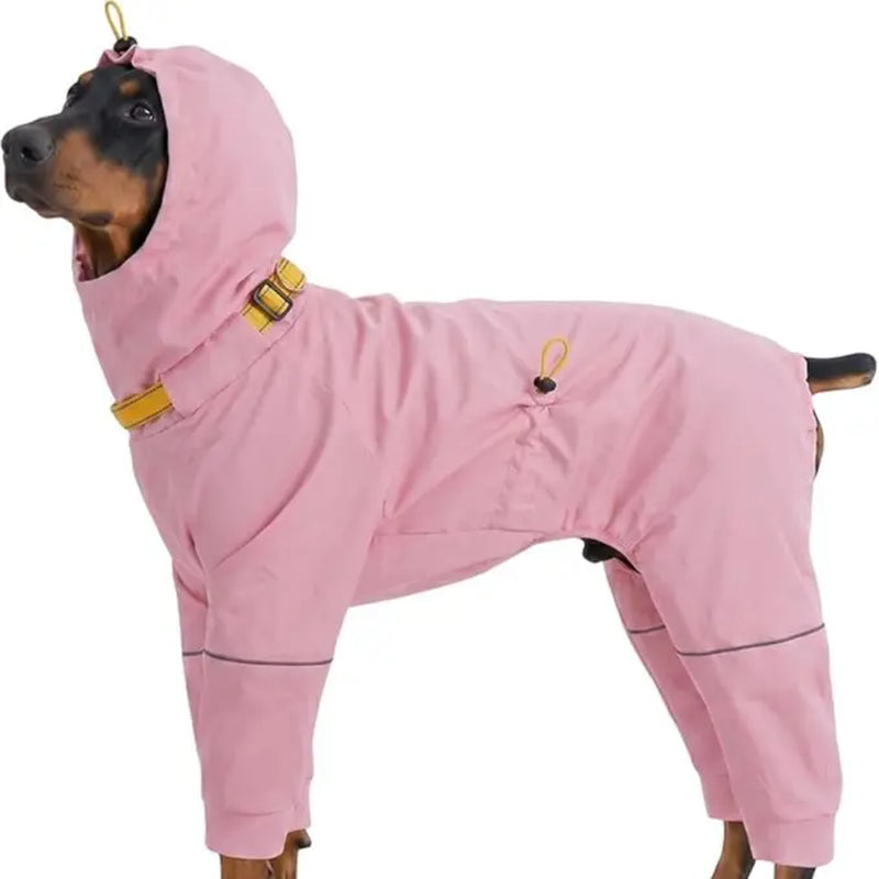 Kuoser Dog Raincoat - Waterproof Outdoor Pet Clothing with Reflective Stripes, Adjustable Hood, Leash D-Ring, 8-Leg Design, Lightweight Fabric for Hikes, Full-Body Coverage for Small/Medium/Large Dogs (Pink, Black)