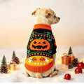 AUROTH Halloween Knitted Pet Sweater for Small/Medium Dogs & Cats, Cozy Fabric Outfit with Pumpkin Print & Ghost Pattern, Warmth Boost Fall Clothing