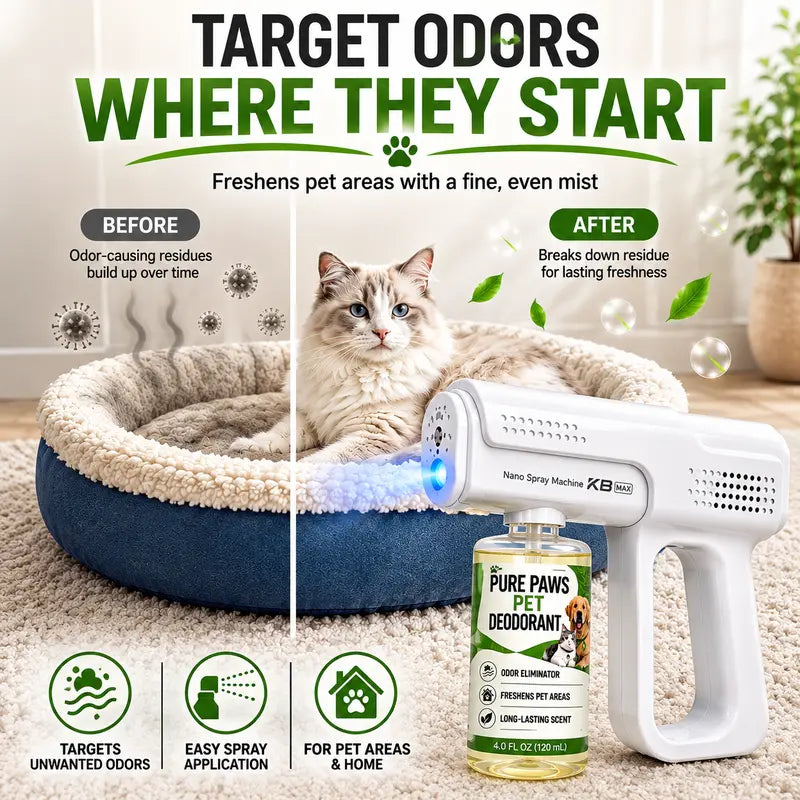 Pure Paws Pet Odor Eliminator Kit - 1 Sprayer + 4 X 120 Ml Refills for Effective Pet Deodorization
