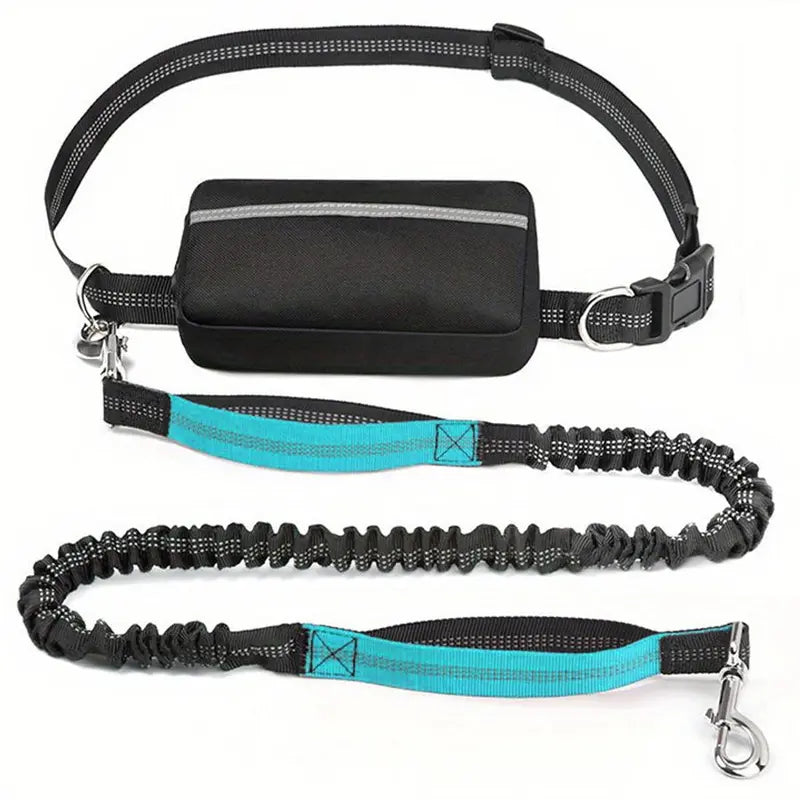 Hands Free Dog Leash with Waist Bag, Reflective Bungee Dog Leash with Dual Handles for Running, Walking & Hiking, Shock Absorbing Dog Lead