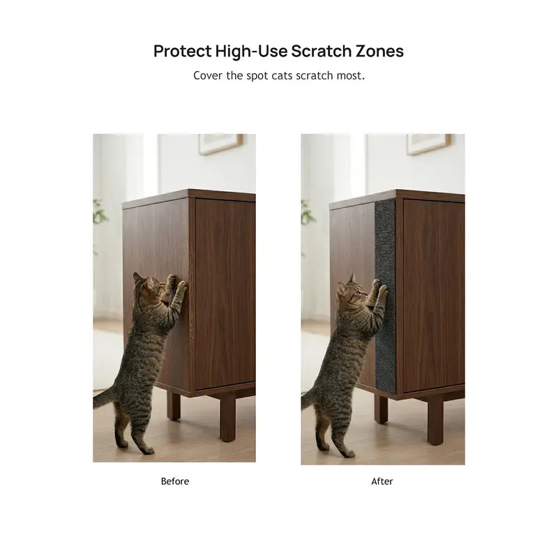 Indoor Cat Scratcher Mat - Wall-Mounted Self-Adhesive Vertical Panels with Cut-To-Fit Design, Non-Slip, Upright Height for Cabinets & Furniture Edges, Helps Protect High-Use Scratch Zones, Scratch Pad