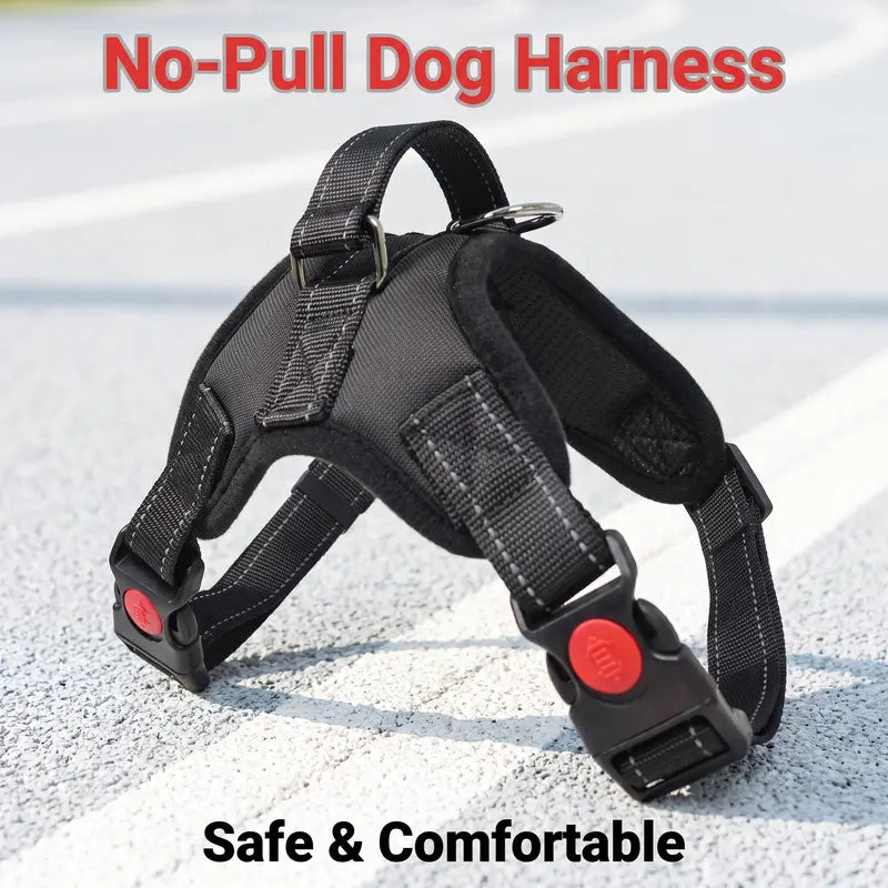 Dog Harness & Leash Set - 5FT Leash Included, Nylon Mesh, No Pull, Durable, Reflective, Choke-Free Design, Chew Resistant, Adjustable, Breathable, Easy On/Off, Waterproof for Hiking, Puppy Daily Walks, S, M