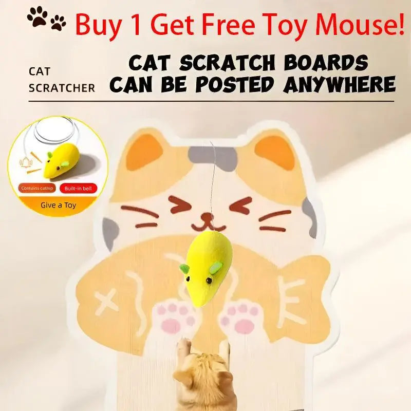 Wall-Mounted Thick Cat Scratch Pad - Bonus Toy Mouse (Buy 1 Get 1 Free), Animal Print, Durable, Wear-Resistant, Stain-Resistant, Art Deco, Protects Furniture, Fits Walls & Sofas, Wood-Friendly Cat Pet Supply