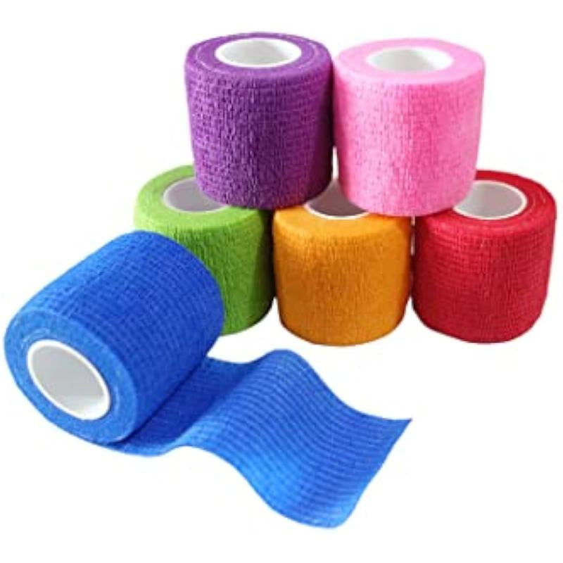 Pet Wrap, Self-Adhesive, Only Sticks to Itself, Non-Woven Tape for Dog Legs, Paws, Wounds, First Aid Cohesive Gauze for Horse, Cat, Bird, Animal, 6 Rolls, 2 Inch, Pawprints A