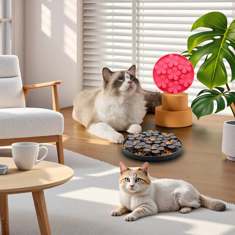 Round Flower Silicone Pet Slow Feeder, Interactive Cat and Dog Slow Eating Bowl, Anti-Choking Pet Puzzle Feeding Mat